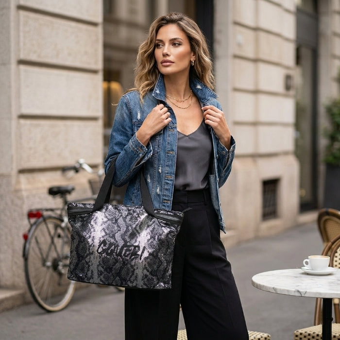 Enrico Coveri - Borsa Shopper - Scritta Coveri con Paillettes