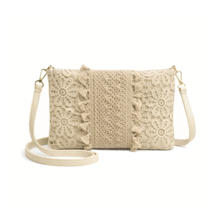 Erick Collection - Borsa da Polso - Pochette con Tracolla in Macramè e Juta | Modello Estivo Beige e Bianco - Boho Chic