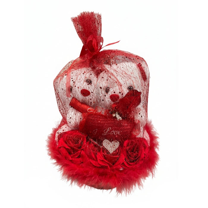 GCX Be Better - Orsetto Romantico Rosso con Rose e Cuore Glitter - Idea Regalo d’Amore