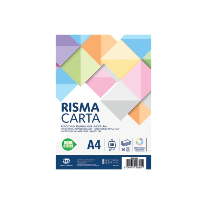 Home Office - Risma Carta - A4 - 80gr - 50 Fogli - Colori Pastello - HC70023