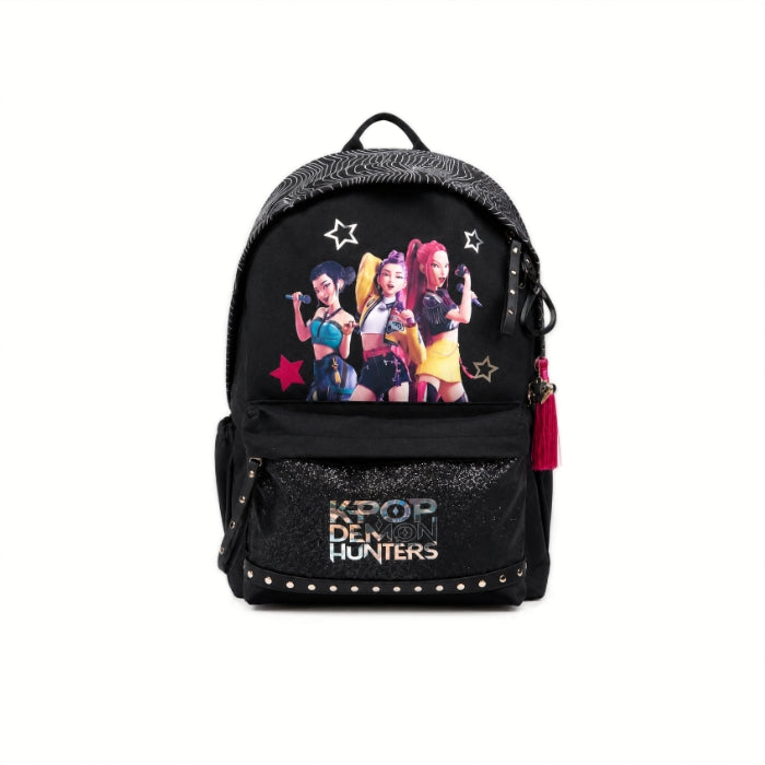 K-Pop Demon Hunters - Zaino Scolastico Nero con Tasca Glitter