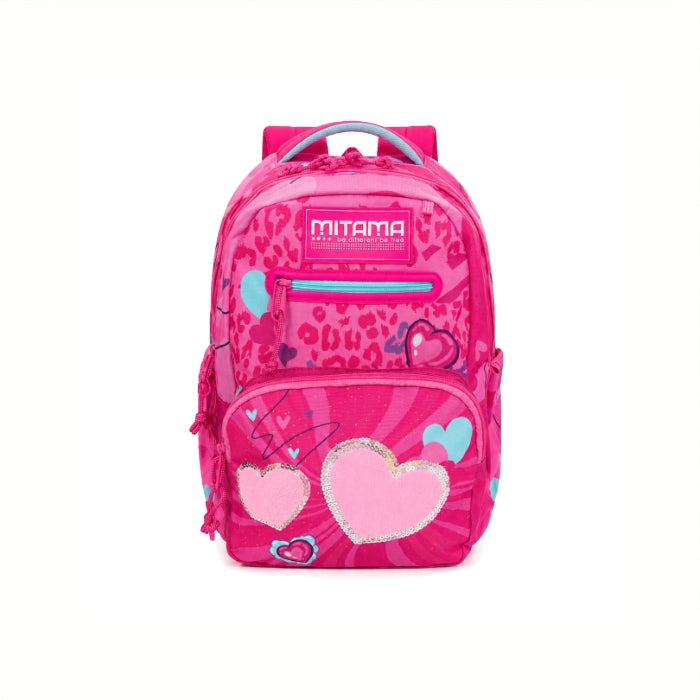 Mitama - Zaino Scolastico - Rosa con Cuori Glitterati | Capiente e Resistente