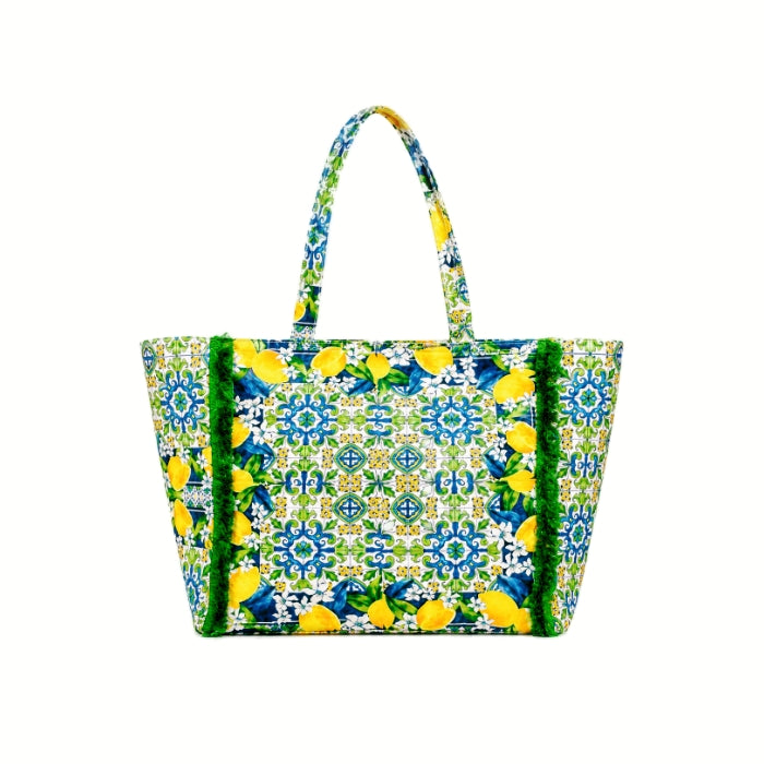 Mona - Borsa A Spalla Mare - Maiolica Siciliana con Limoni | Shopper Grande Mediterranea