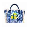 Mona - Borsa Mare Donna - Limoni e Maioliche Blu Mediterranee con Frange