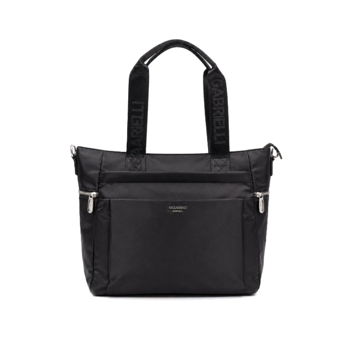 Nazareno Gabrielli - Borsa A Spalla Shopper Nera con Tracolla | Borsa Capiente con Tasche e Zip