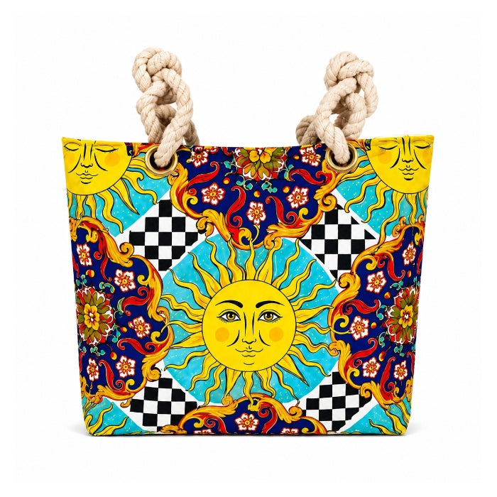Pantahis - Set Mare - Sicilia Sole e Maiolica - Borsa A Spalla Mare Coordinata con Telo Mare Grande | Stile Mediterraneo