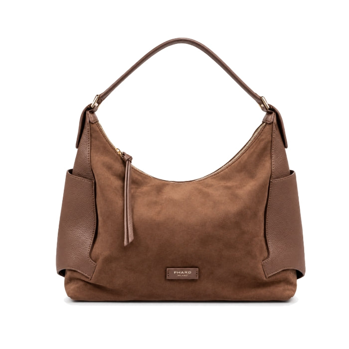 Phard - Borsa a Spalla - Scamosciata con Dettagli in Similpelle