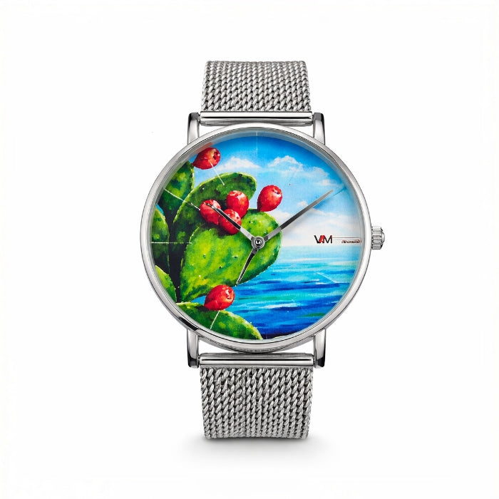 VJM - Bijoux & Watches - Orologio da Polso - Argentato - Quadrante Fico d'India Mediterraneo | Cinturino Maglia Milanese