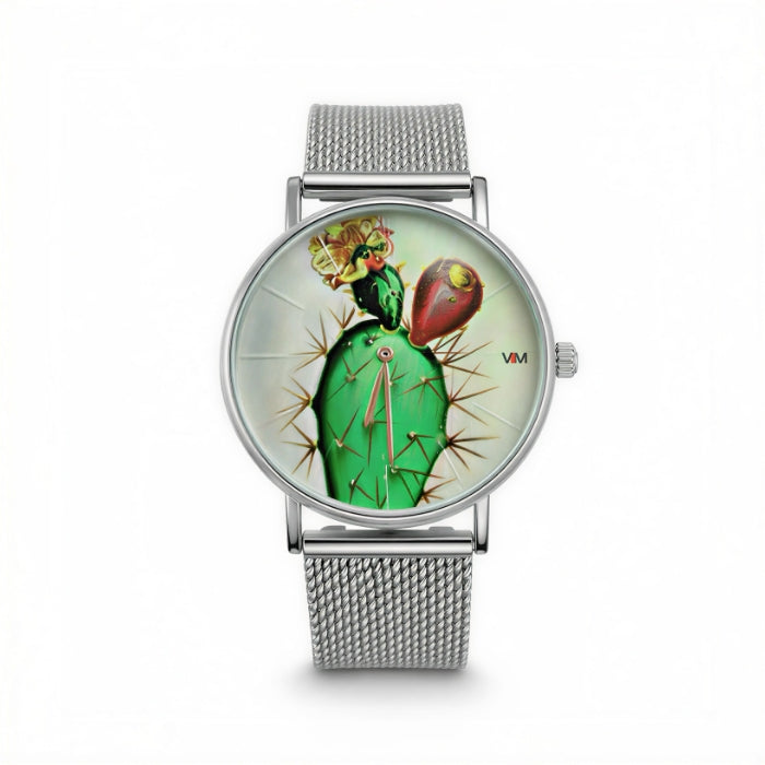 VJM - Bijoux & Watches - Orologio da Polso - Argentato - Quadrante Ficurinia di Sicilia | Cinturino Maglia Milanese