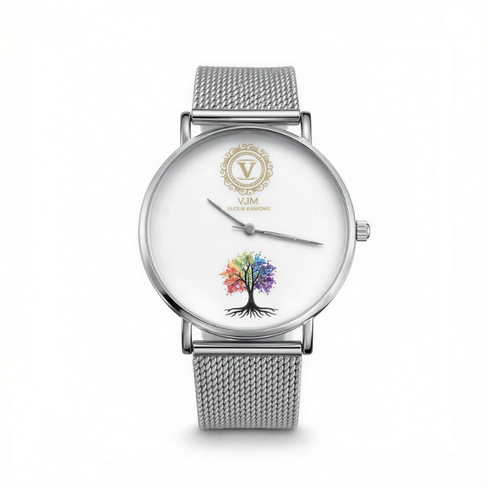 VJM - Bijoux & Watches - Orologio da Polso - Argentato - Quadrante con Albero Multicolore | Cinturino Maglia Milanese