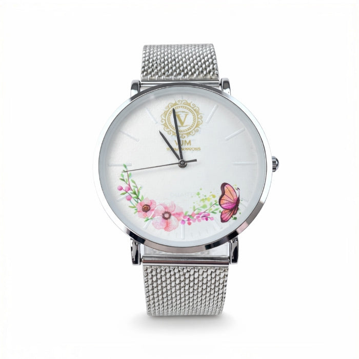 VJM - Bijoux & Watches - Orologio da Polso - Argentato - Quadrante con Farfalla Primaverile | Cinturino Maglia Milanese