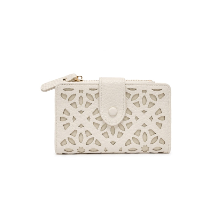 Valentino Creations - Portafoglio Donna Bianco Traforato con Zip e Porta Carte